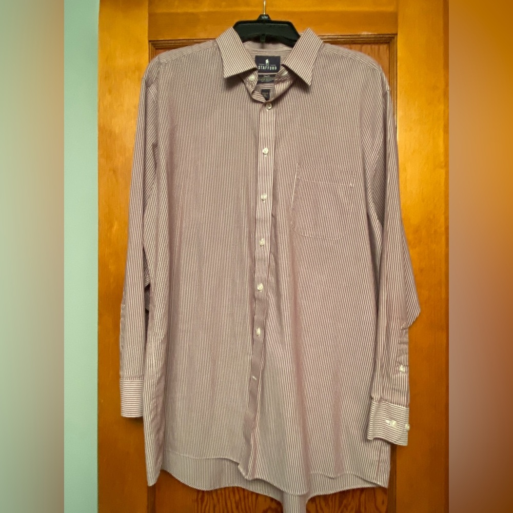 Stafford Men's Striped Button Down Shirt in Burgundy and White